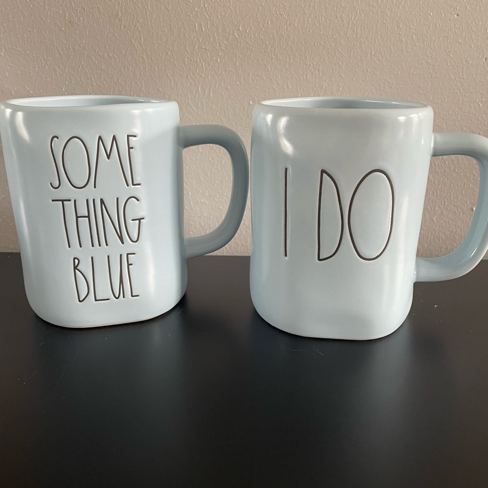 Rae Dunn Blue Ceramic Mugs Wedding theme